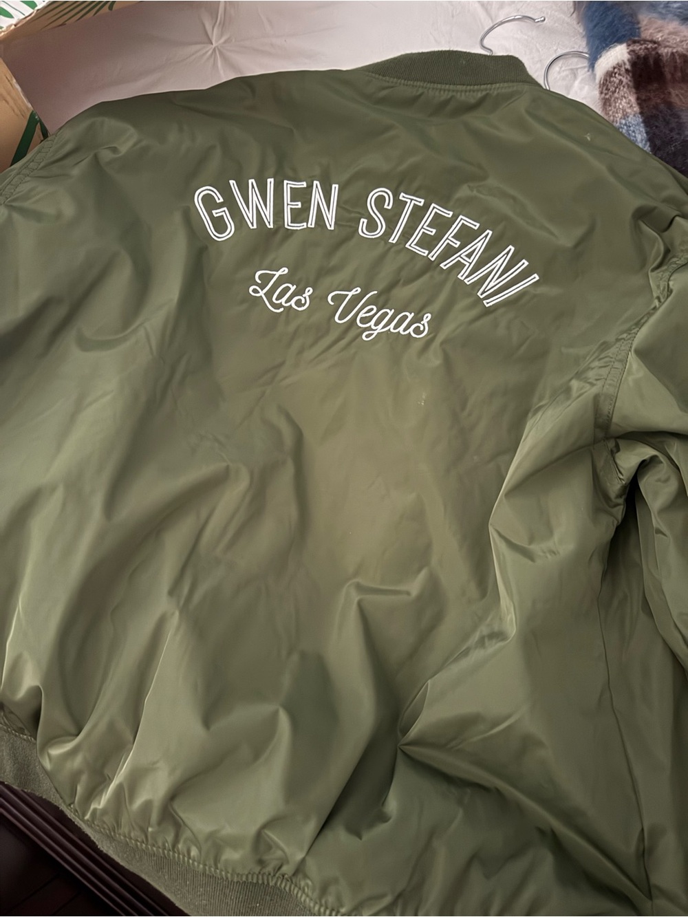 GX by Gwen Stefani Olive Green Bomber Jacket - Las Vegas Script